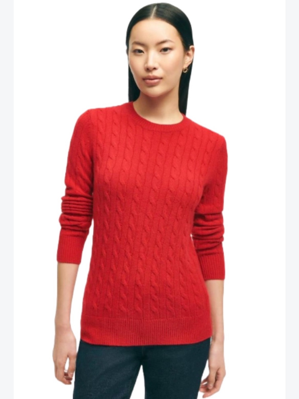J. Crew Red/Orange Cable-Knit Crewneck Sweater
